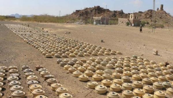 الفرق الهندسية تتلف 7700 لغم وعبوة ناسفة حوثية في شبوة