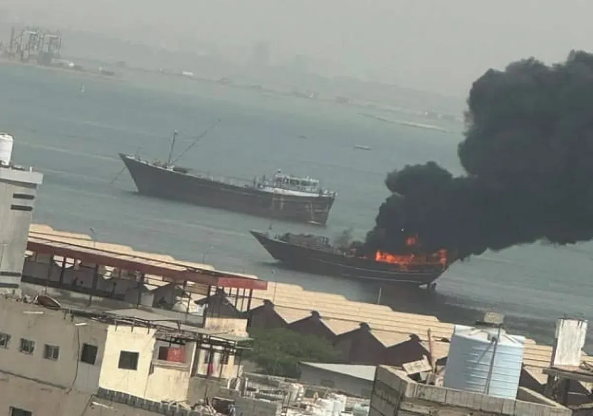 Fire Engulfs Wooden Cargo Ship in Aden's Ma'alla Port
